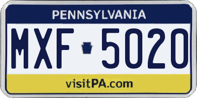 PA license plate MXF5020