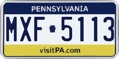PA license plate MXF5113
