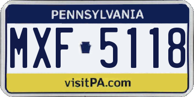 PA license plate MXF5118