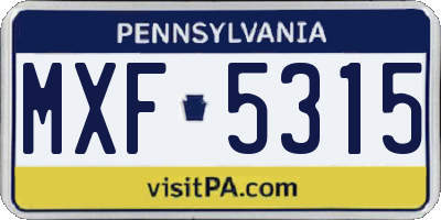 PA license plate MXF5315