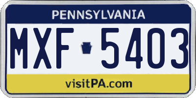 PA license plate MXF5403