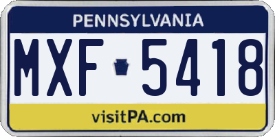 PA license plate MXF5418