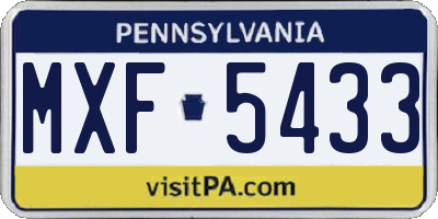 PA license plate MXF5433