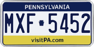 PA license plate MXF5452