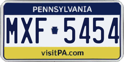 PA license plate MXF5454
