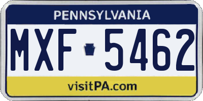PA license plate MXF5462