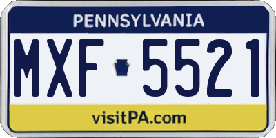 PA license plate MXF5521