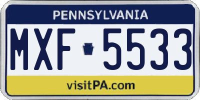 PA license plate MXF5533