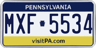 PA license plate MXF5534