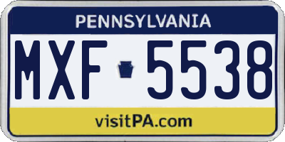 PA license plate MXF5538
