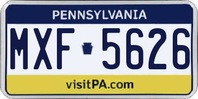 PA license plate MXF5626