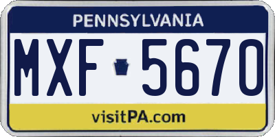 PA license plate MXF5670
