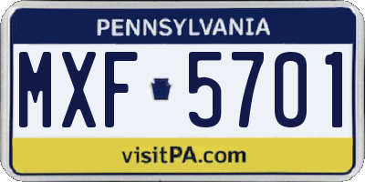 PA license plate MXF5701