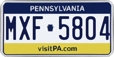 PA license plate MXF5804