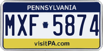 PA license plate MXF5874