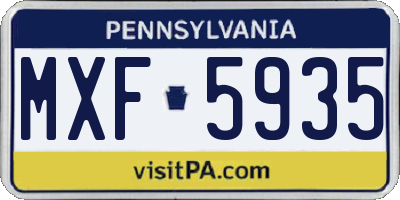PA license plate MXF5935