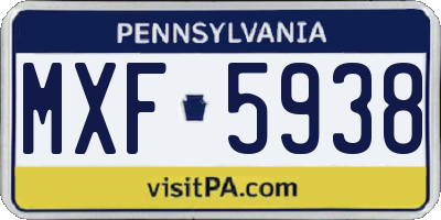 PA license plate MXF5938
