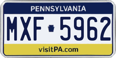 PA license plate MXF5962