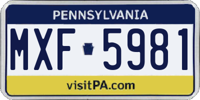 PA license plate MXF5981