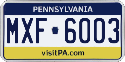 PA license plate MXF6003