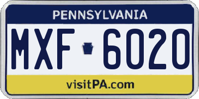 PA license plate MXF6020