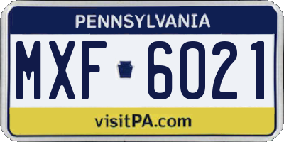 PA license plate MXF6021