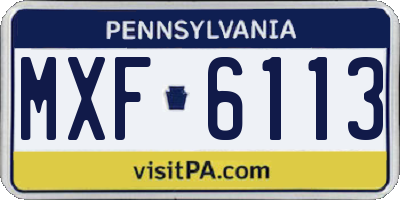 PA license plate MXF6113