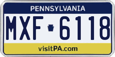 PA license plate MXF6118