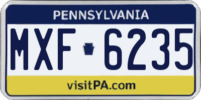 PA license plate MXF6235