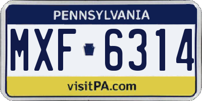 PA license plate MXF6314