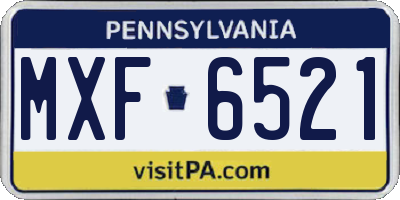 PA license plate MXF6521