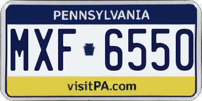 PA license plate MXF6550