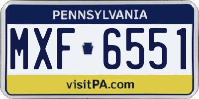 PA license plate MXF6551
