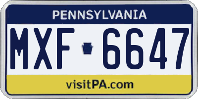 PA license plate MXF6647