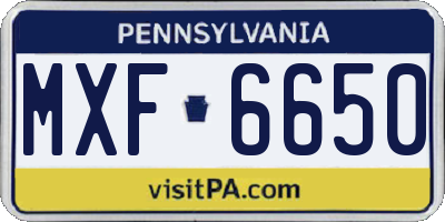 PA license plate MXF6650