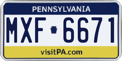 PA license plate MXF6671