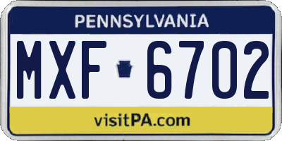 PA license plate MXF6702