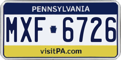 PA license plate MXF6726