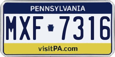 PA license plate MXF7316
