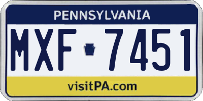 PA license plate MXF7451