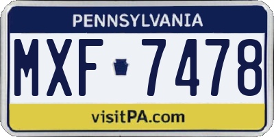PA license plate MXF7478