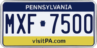 PA license plate MXF7500