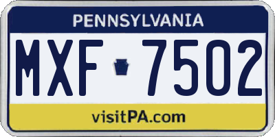 PA license plate MXF7502