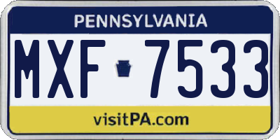 PA license plate MXF7533