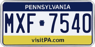 PA license plate MXF7540