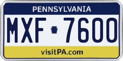 PA license plate MXF7600