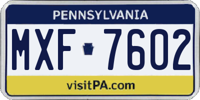 PA license plate MXF7602