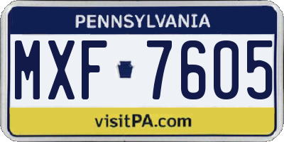 PA license plate MXF7605