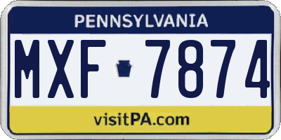 PA license plate MXF7874