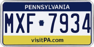 PA license plate MXF7934